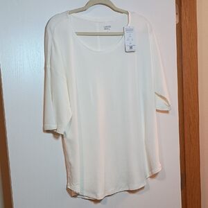 Lands' End Women's Cream Short Sleeve Top